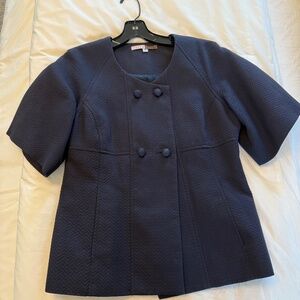 Lela Rose Herringbone pattern navy short-sleeved jacket